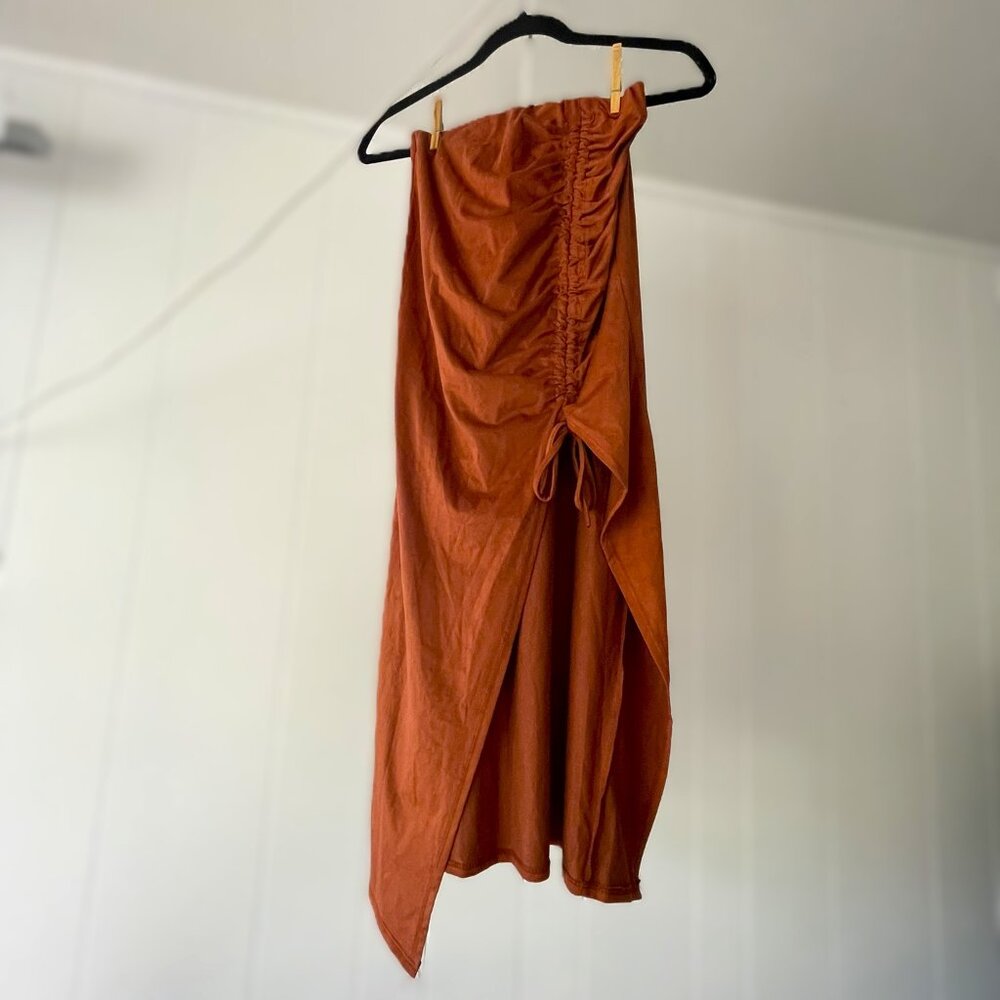 Windsor Midi Skirt with Thigh High Slit in Burnt Orange sz S